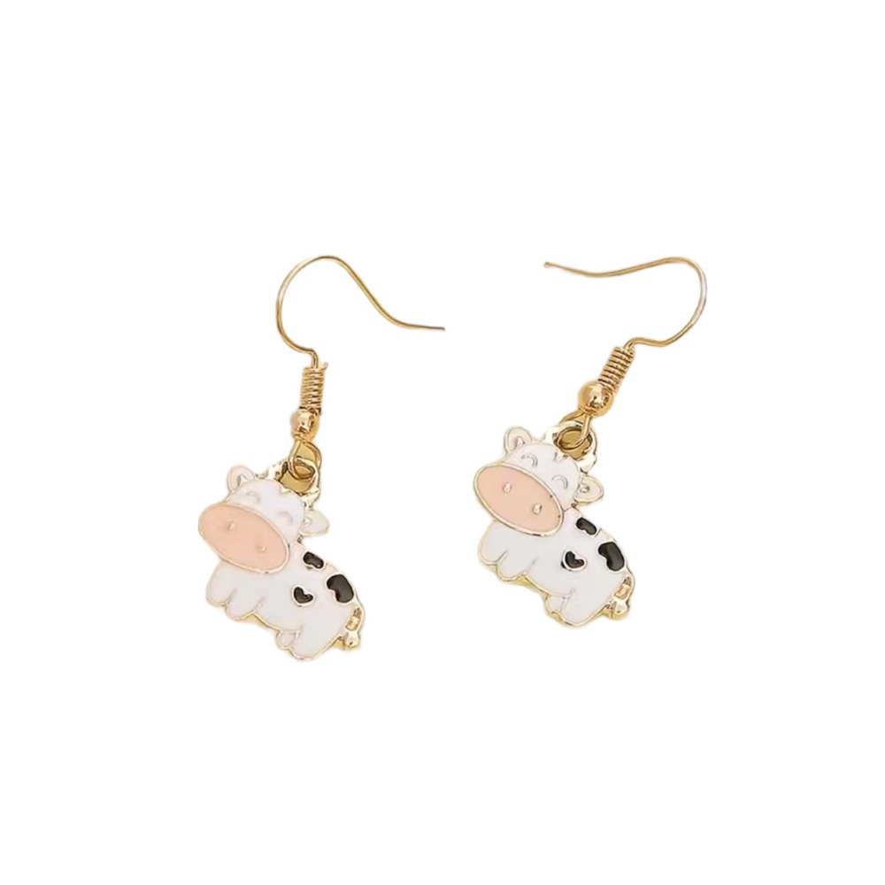 Comic Cow White and Black Drop Earrings
